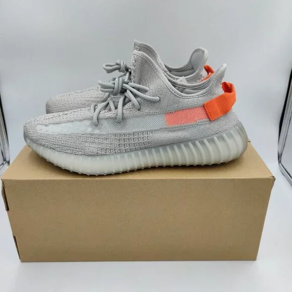 Grey Knit Casual Sneakers with Orange Heel Tab – Lightweight Comfortable Streetw - Picture 2 of 10